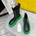 BOTTEGA VENETA TIRE CHELSEA BOOT IN BLACK MIX EMERALD GREEN CALFSKIN