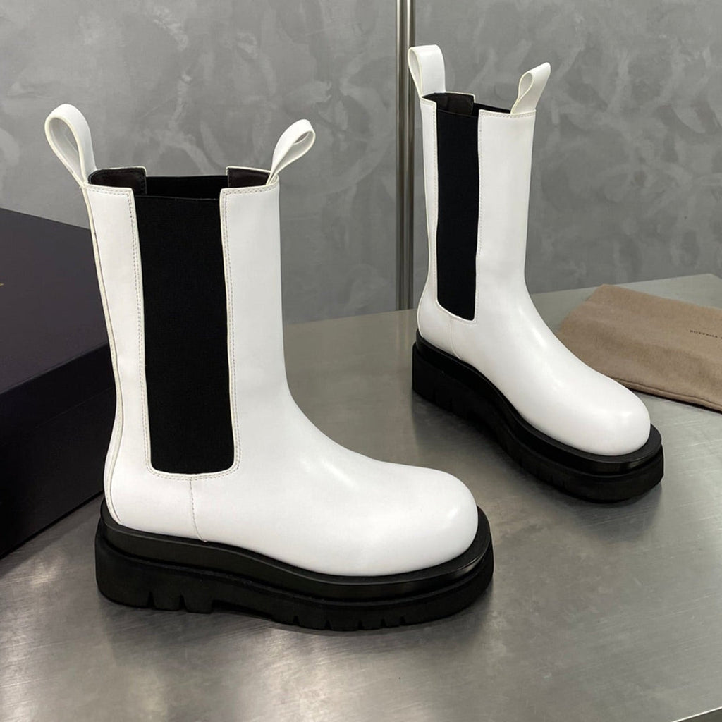 BOTTEGA VENETA LUG CHELSEA BOOT IN WHITE CALFSKIN