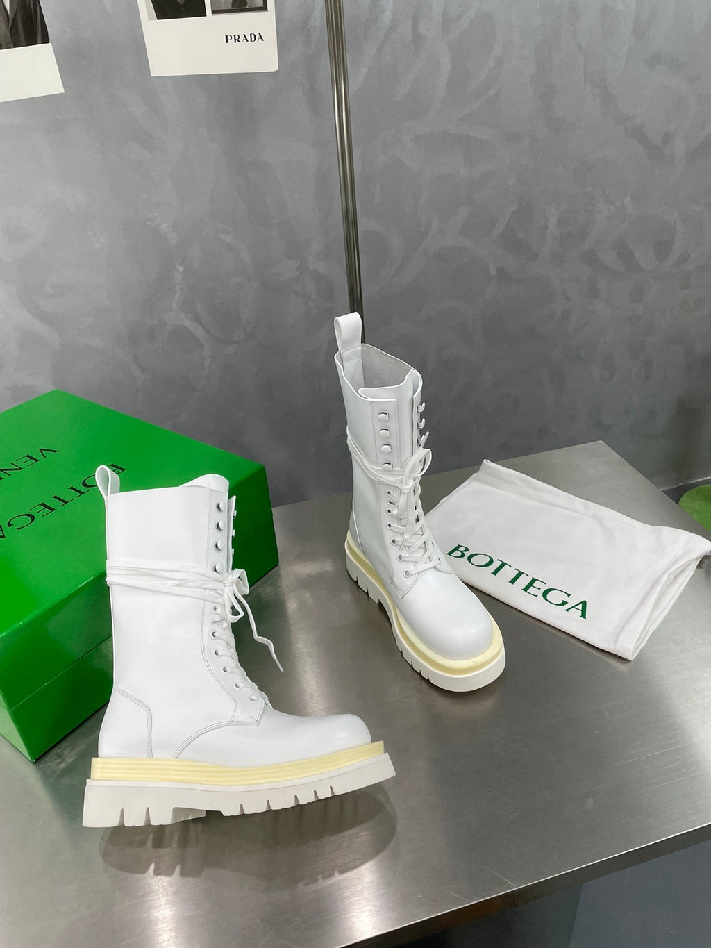 BOTTEGA VENETA LUG LACE-UP BOOT IN WHITE CALFSKIN 7 CM