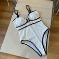 CHANEL BIKINI SWIMSUIT SET IN WHITE AND BLACK TRIM 594786