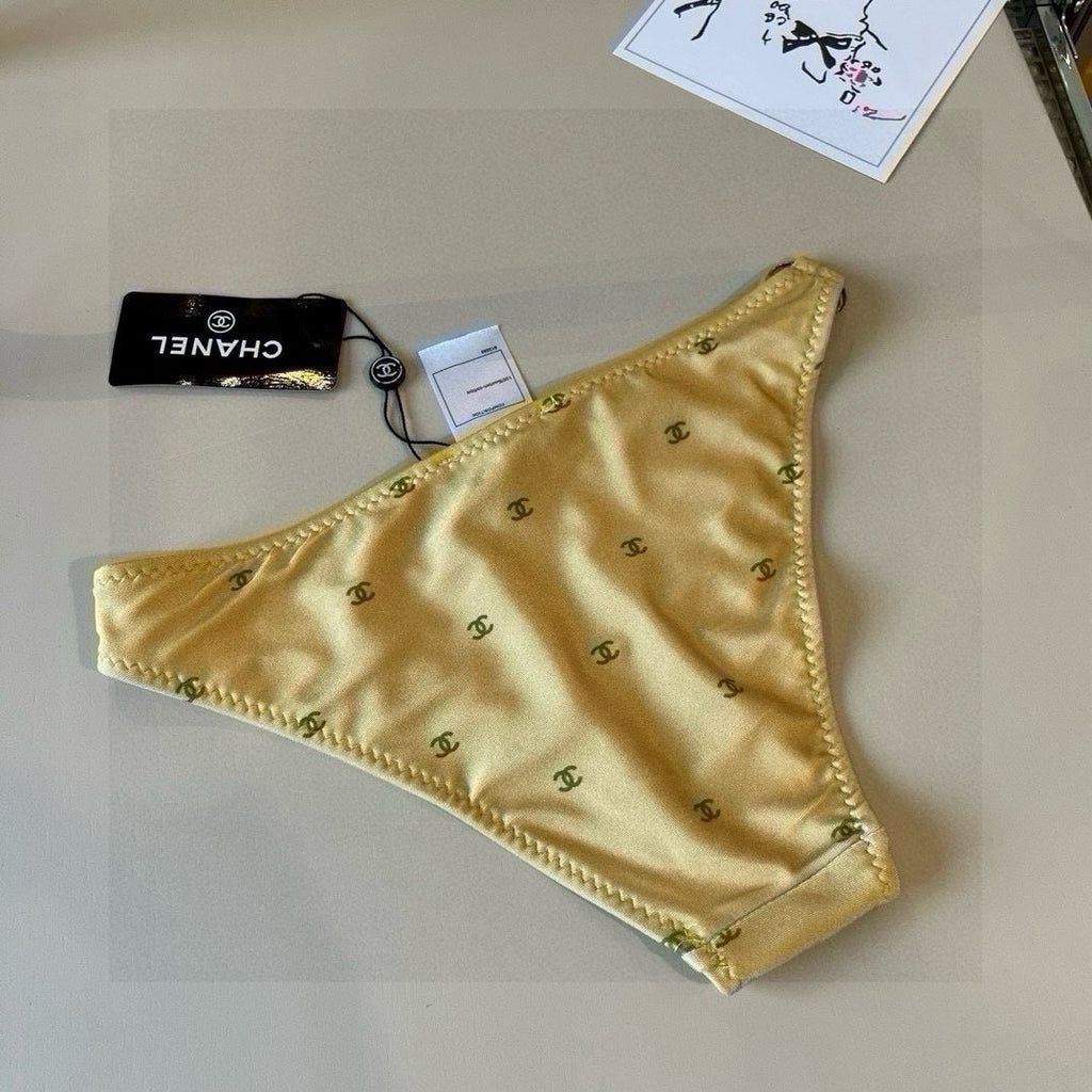 CHANEL BIKINI SWIMSUIT SET IN YELLOW AND GREEN LOGO 606523
