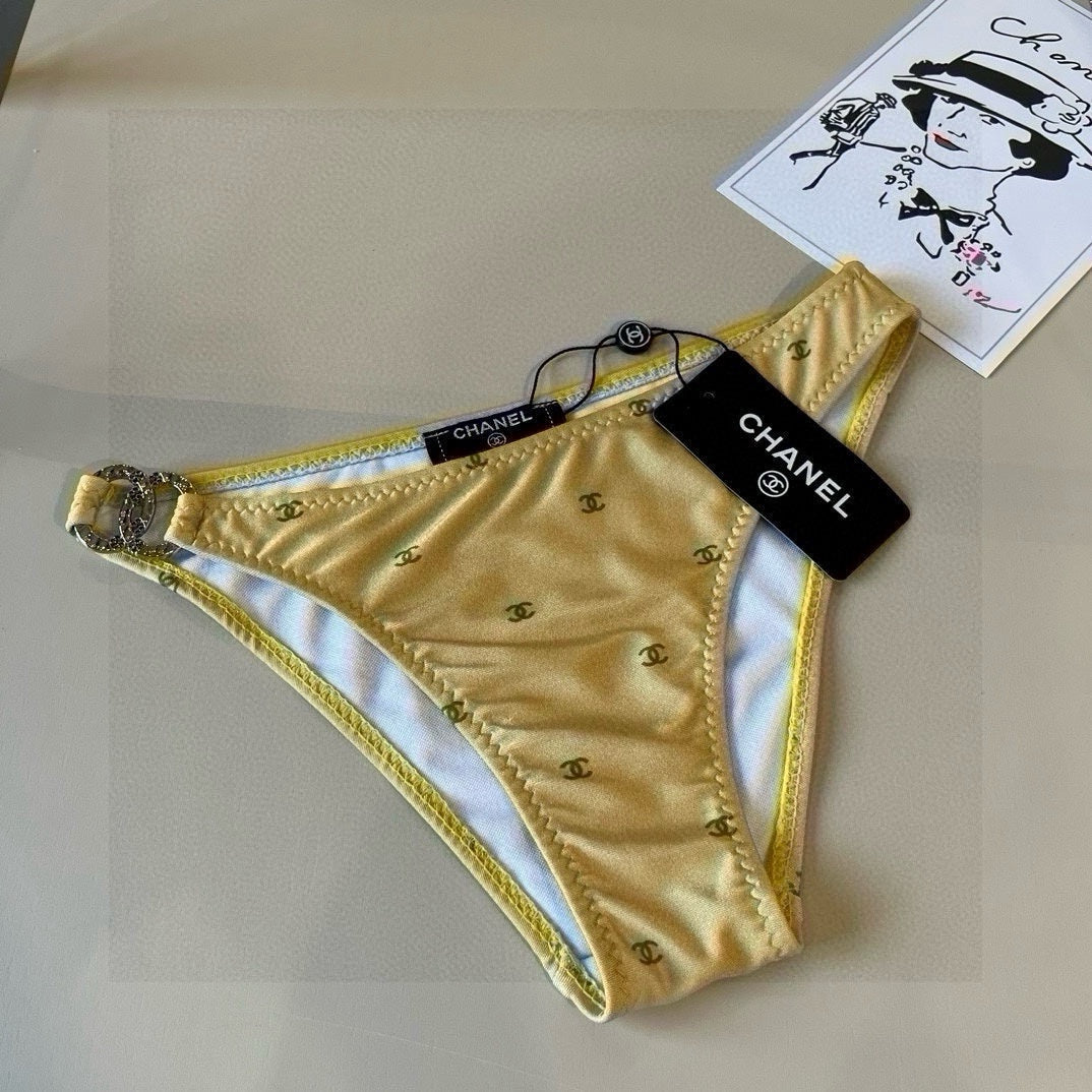 CHANEL BIKINI SWIMSUIT SET IN YELLOW AND GREEN LOGO 606523