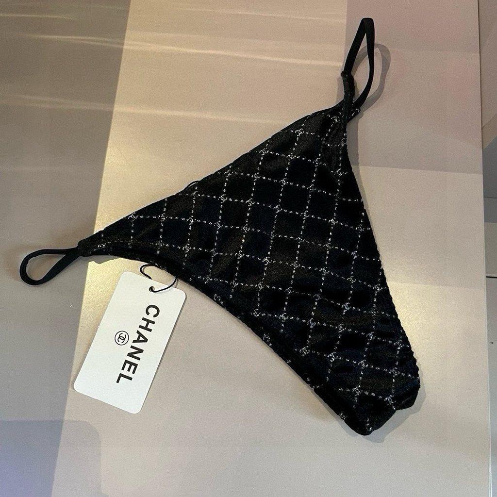 CHANEL BIKINI SWIMSUIT SET IN BLACK AND WHITE PLAID 625992