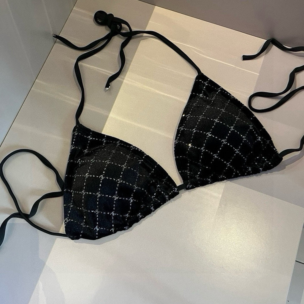 CHANEL BIKINI SWIMSUIT SET IN BLACK AND WHITE PLAID 625992