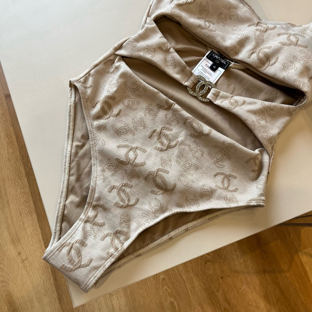 CHANEL SWIMSUIT IN NUDE EMBROIDERED LOGO 626005