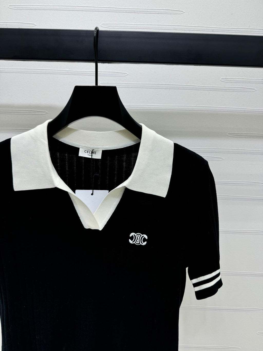 CELINE SHORT-SLEEVE KNIT TOP BLACK 274820
