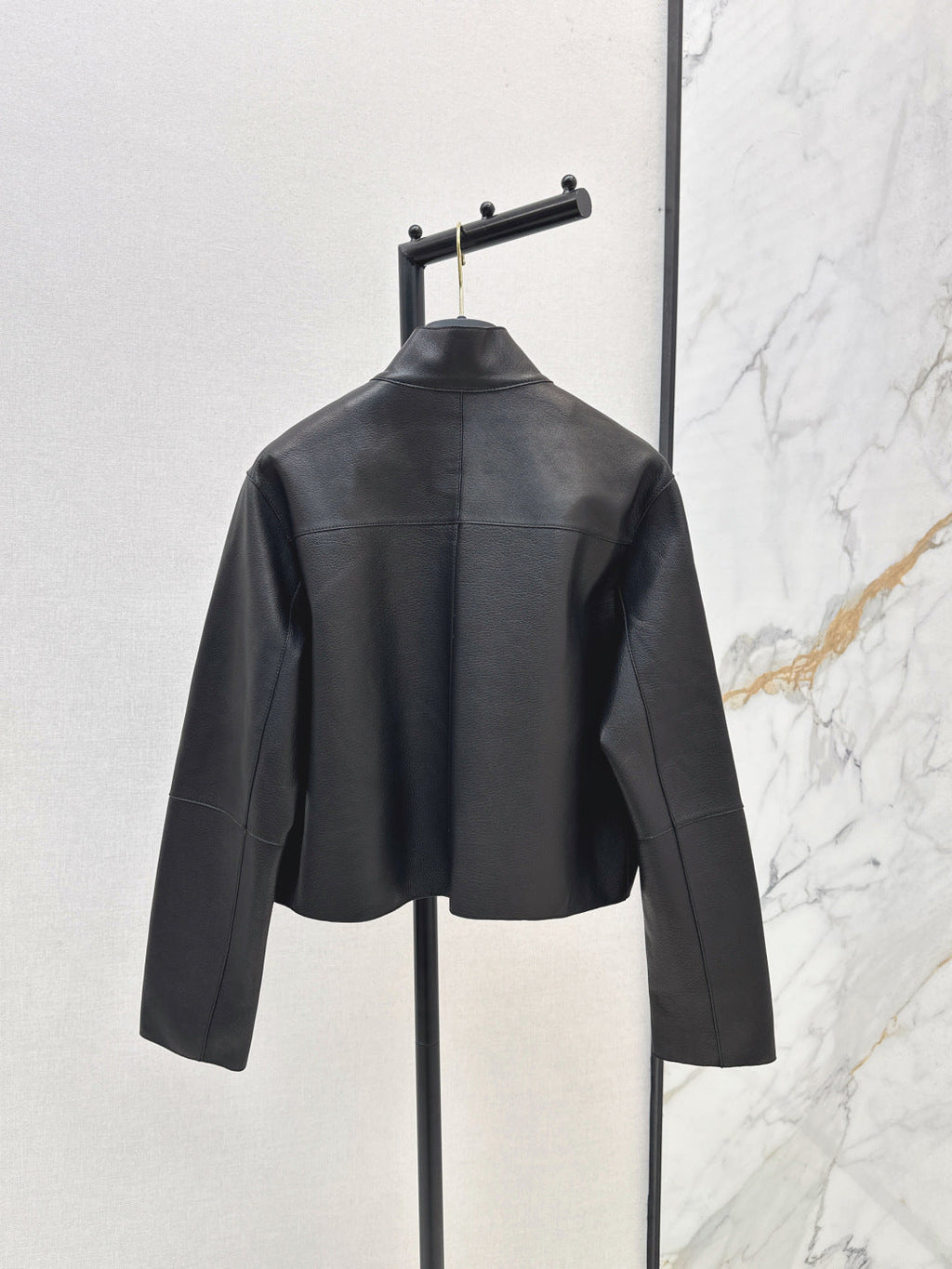 HERMES 25S STAND-COLLAR LEATHER JACKET 454
