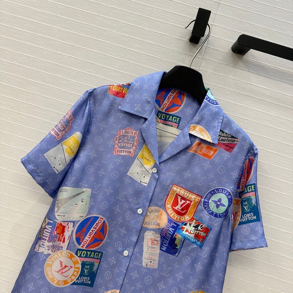 LOUIS VUITTON LV SHORT-SLEEVE PRINTED SILK BLOUSE 268222