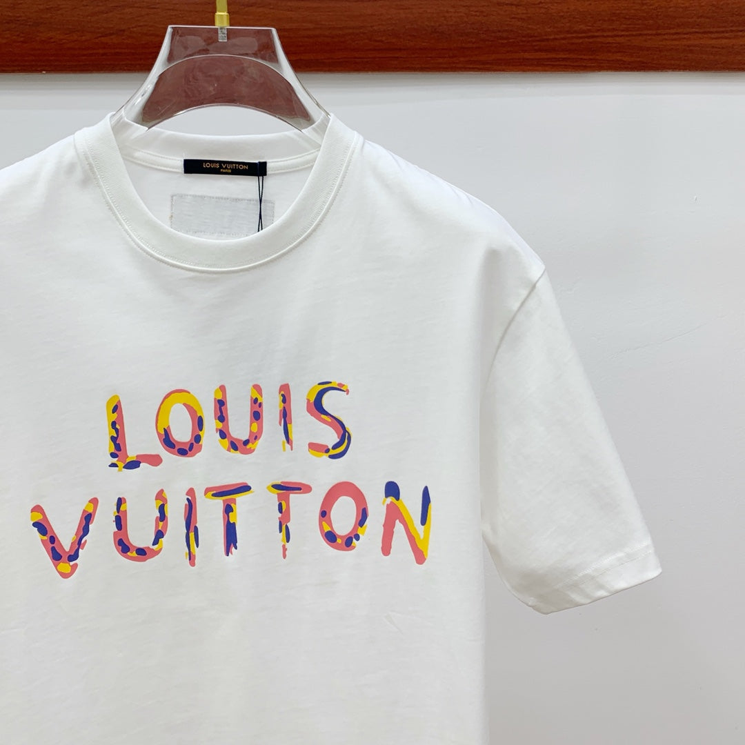 LOUIS VUITTON LV T-SHIRT COLORFUL LOGO IN WHITE COTTON 238876