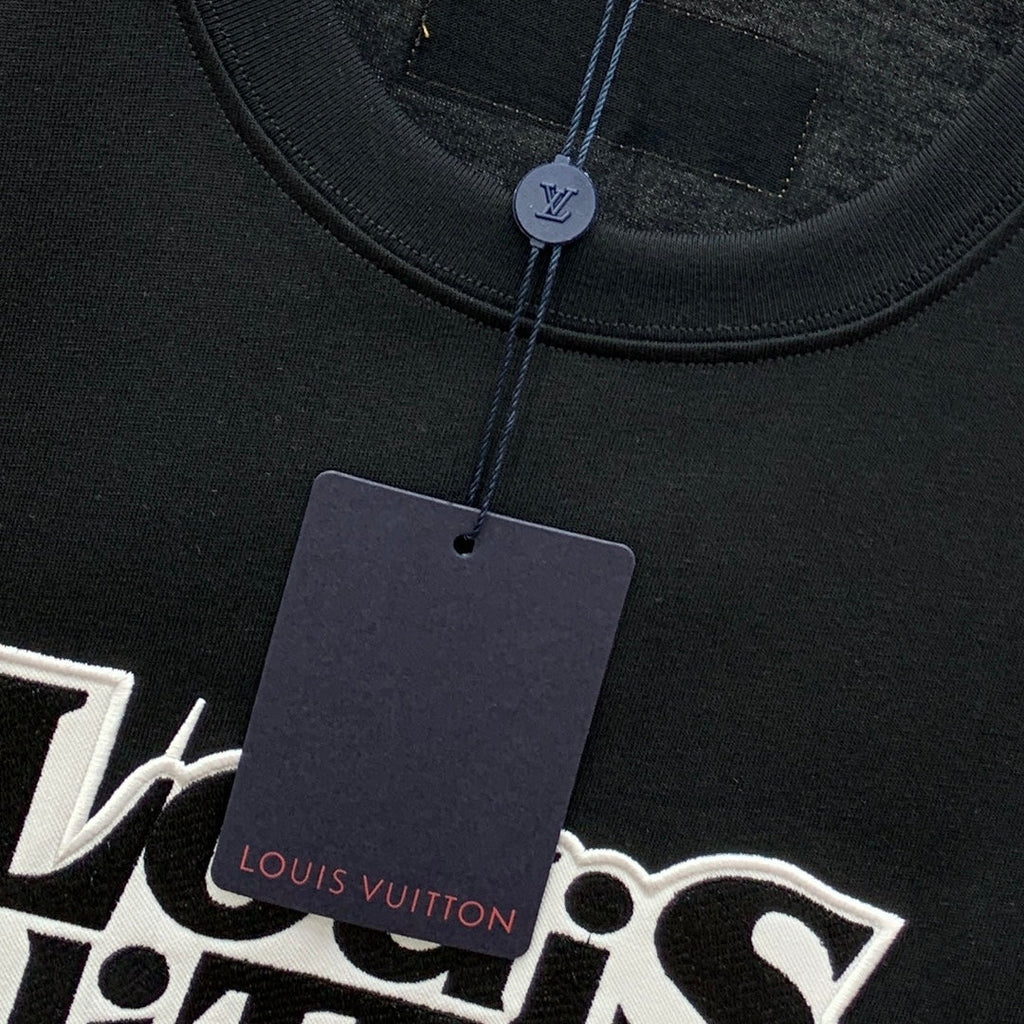 LOUIS VUITTON LV T-SHIRT EMBROIDERED LOGO IN BLACK COTTON 238879