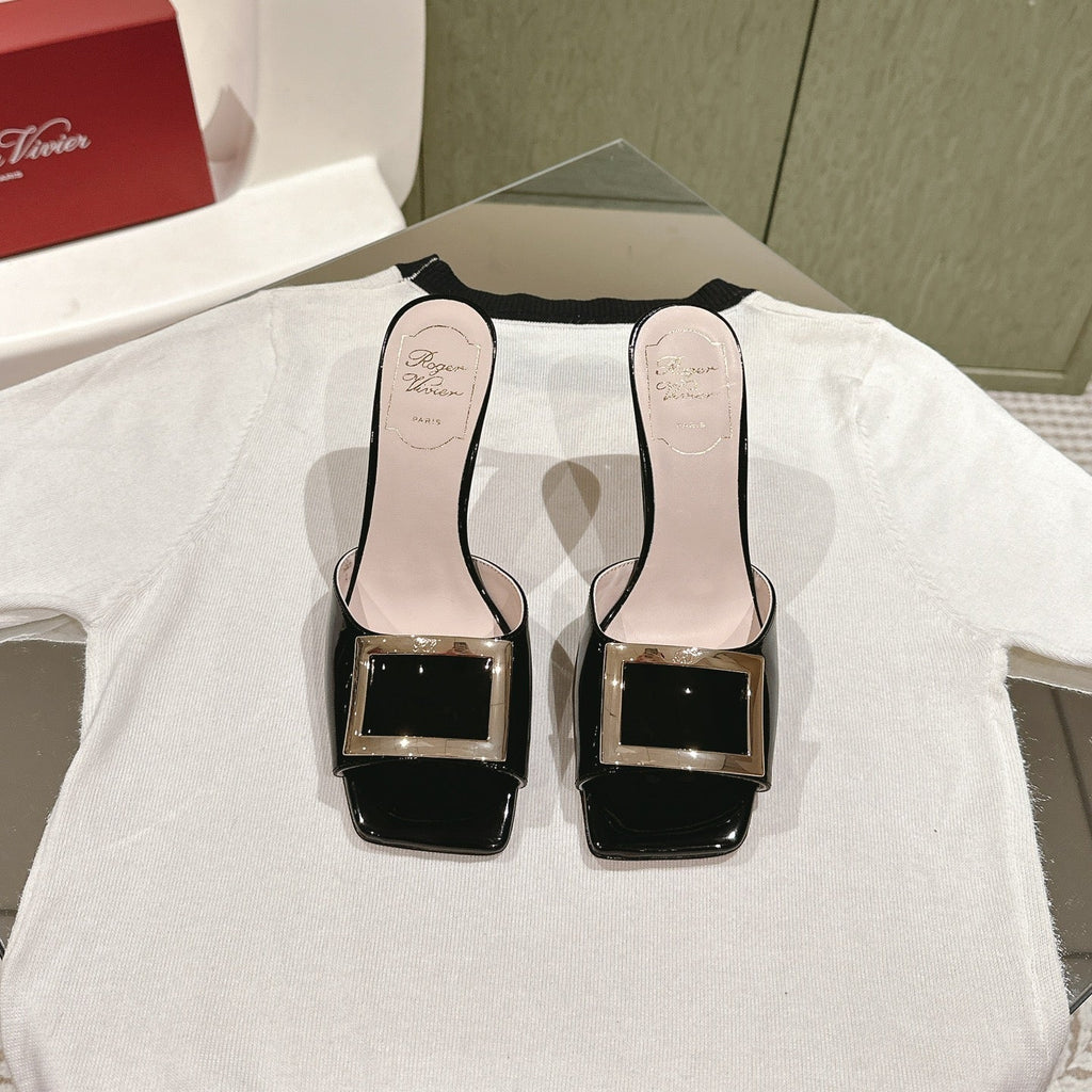 TRUMPET METALLIC MULES IN BLACK PATENT CALFSKIN