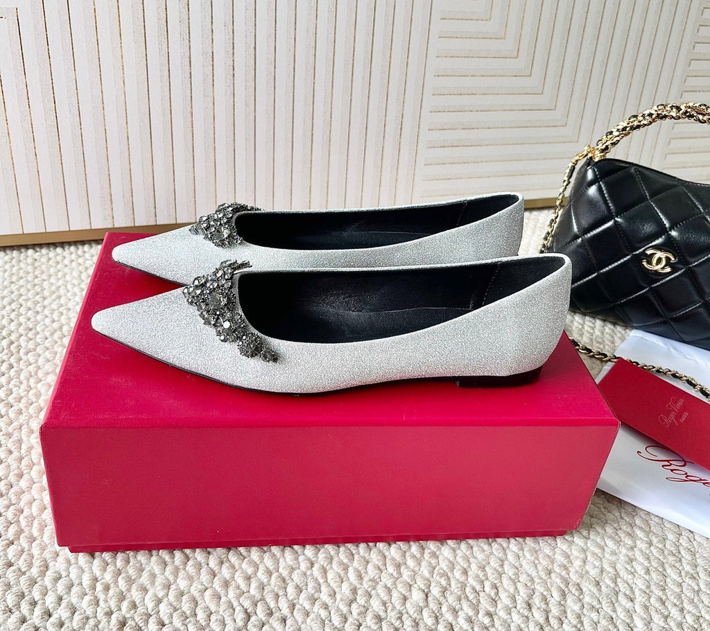 EFFLORESCENCE BALLERINAS IN SILVER GLITTER FABRIC