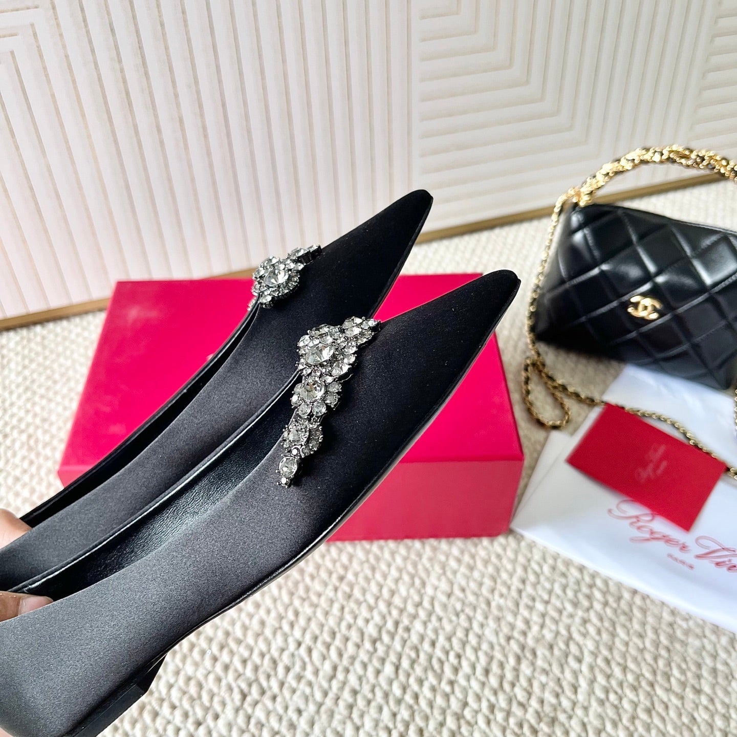EFFLORESCENCE BALLERINAS IN BLACK SATIN