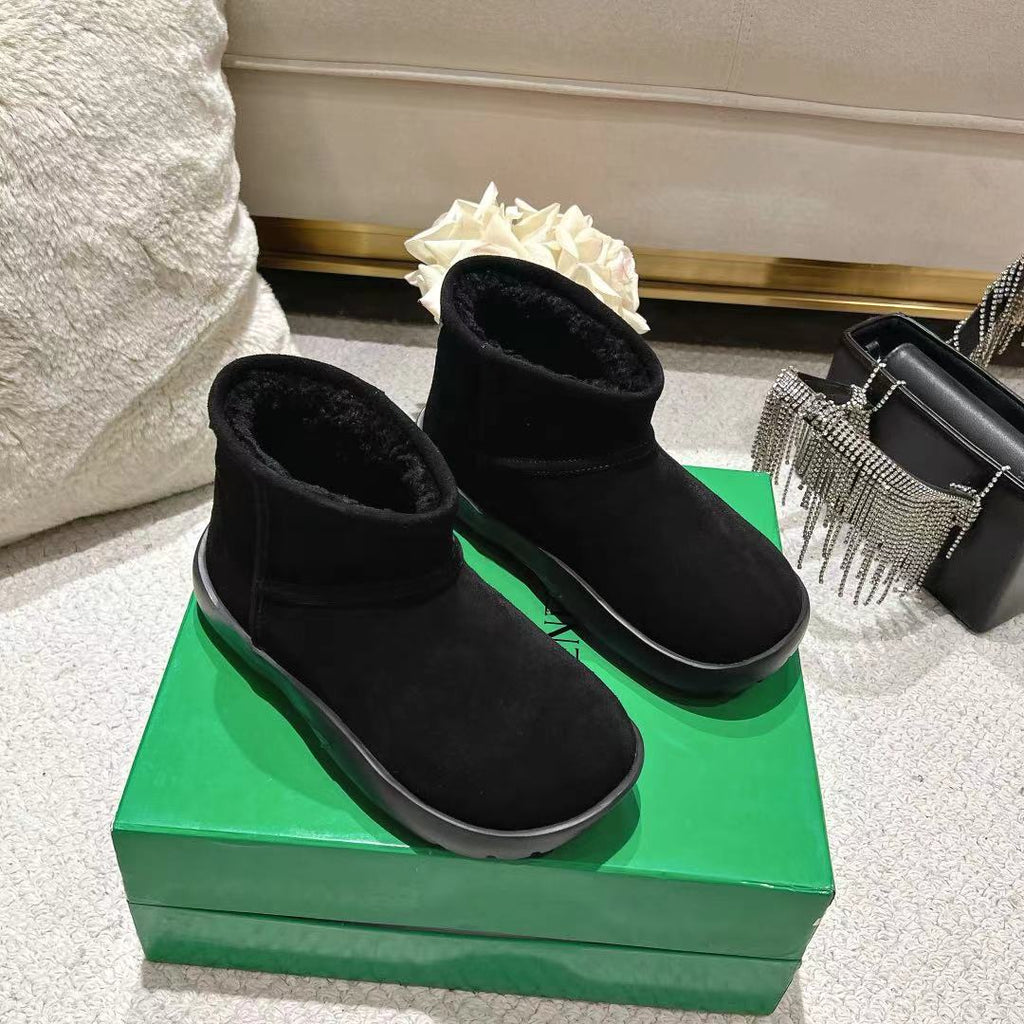 BOTTEGA VENETA SNAP MINI ANKLE BOOTS IN BLACK SUEDE AND SHEARLING LINING