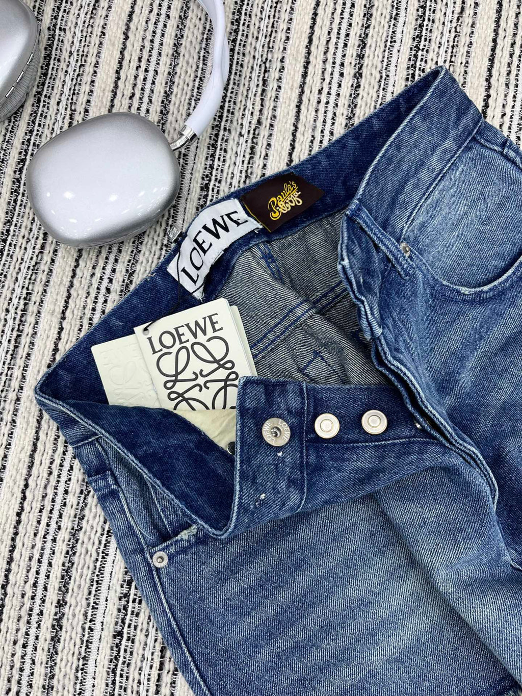 LOEWE FRAYED HEM DENIM SHORTS