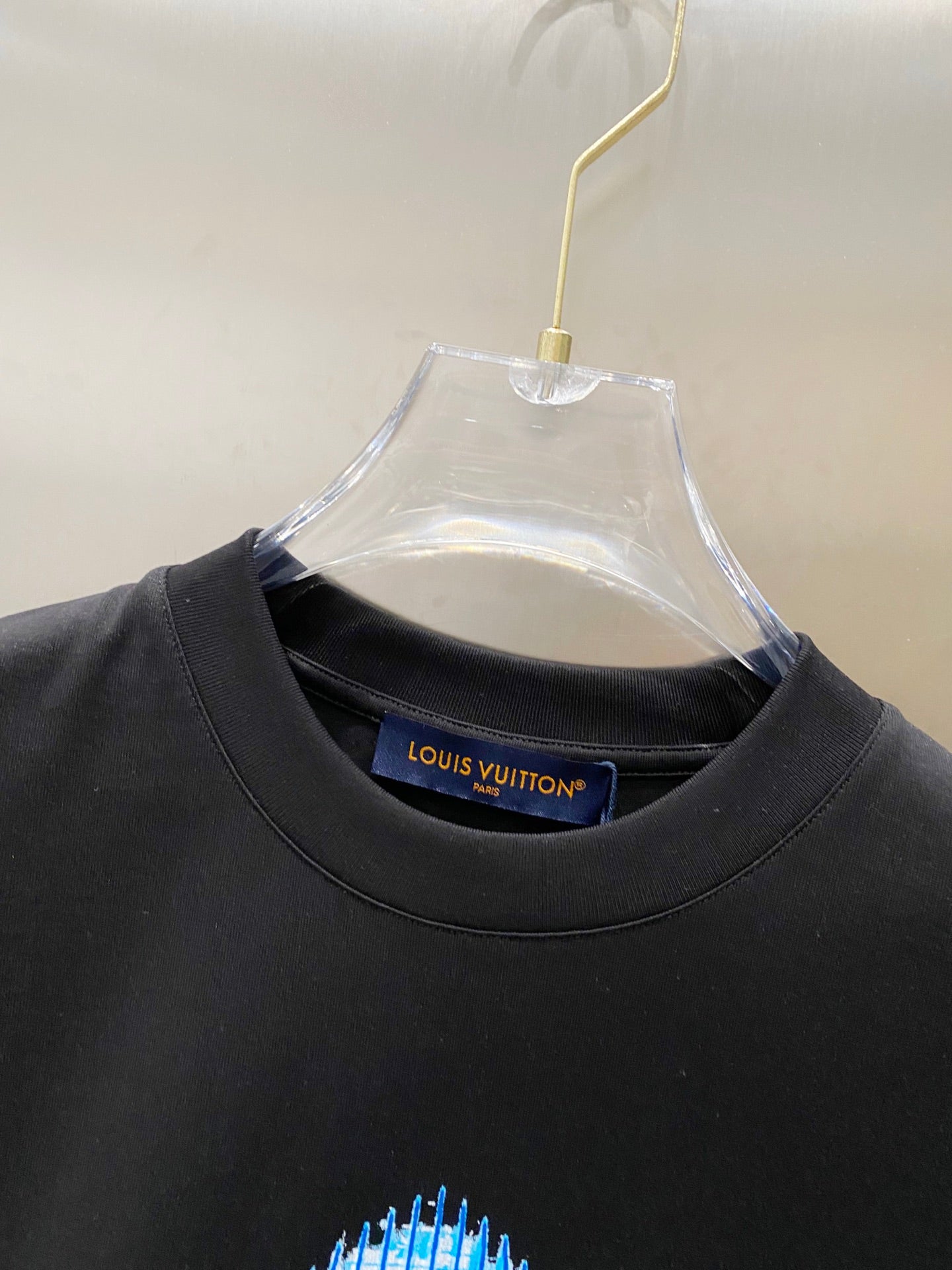 LOUIS VUITTON LV T-SHIRT IN BLACK COTTON BLUE LOGO PRINT 238836