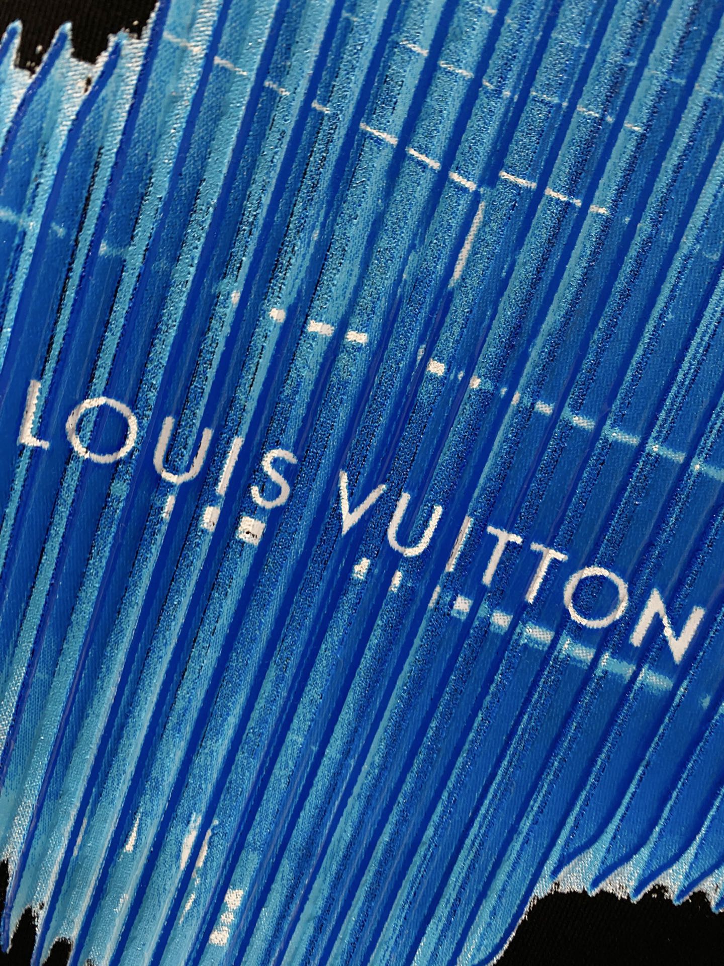 LOUIS VUITTON LV T-SHIRT IN BLACK COTTON BLUE LOGO PRINT 238836