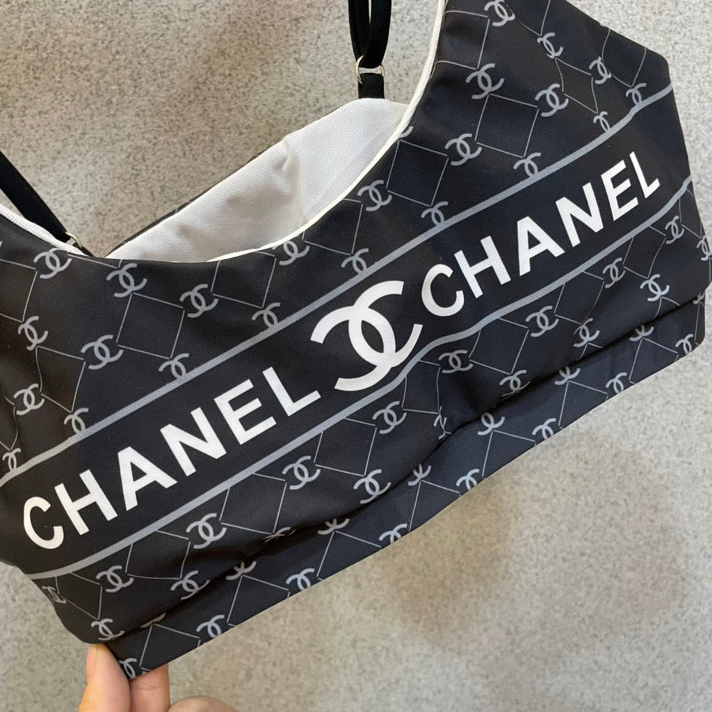 CHANEL BIKINI SWIMSUIT SET IN BLACK AND WHITE LOGO PRINTED 581298