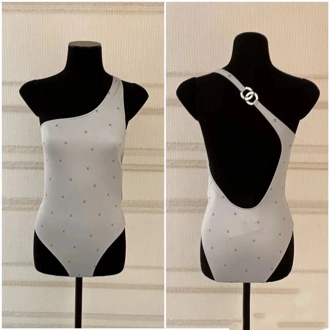 CHANEL BIKINI SWIMSUIT SET IN GREY AND BLACK 593032