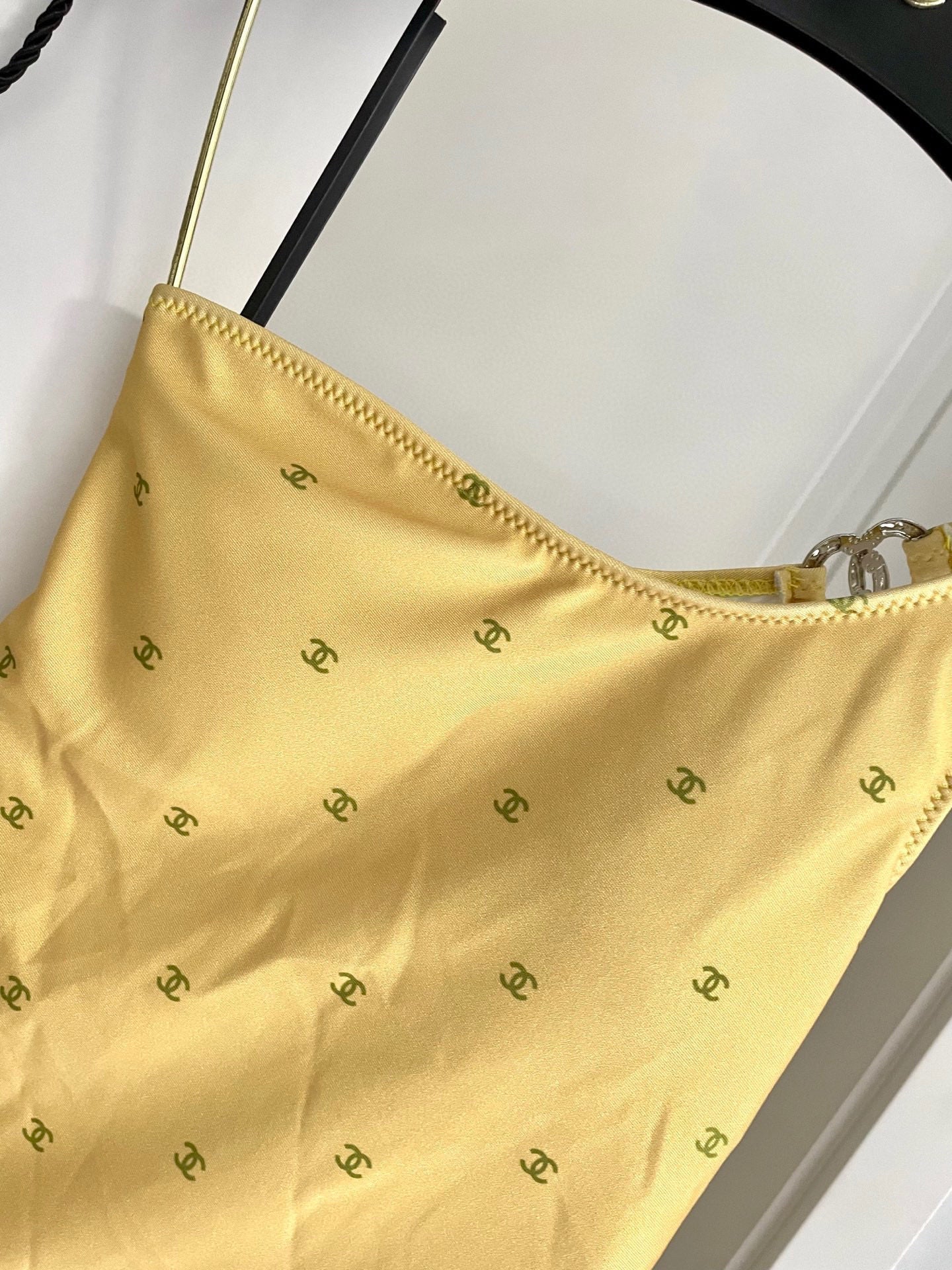 CHANEL BIKINI SWIMSUIT SET IN YELLOW AND GREEN LOGO 593033