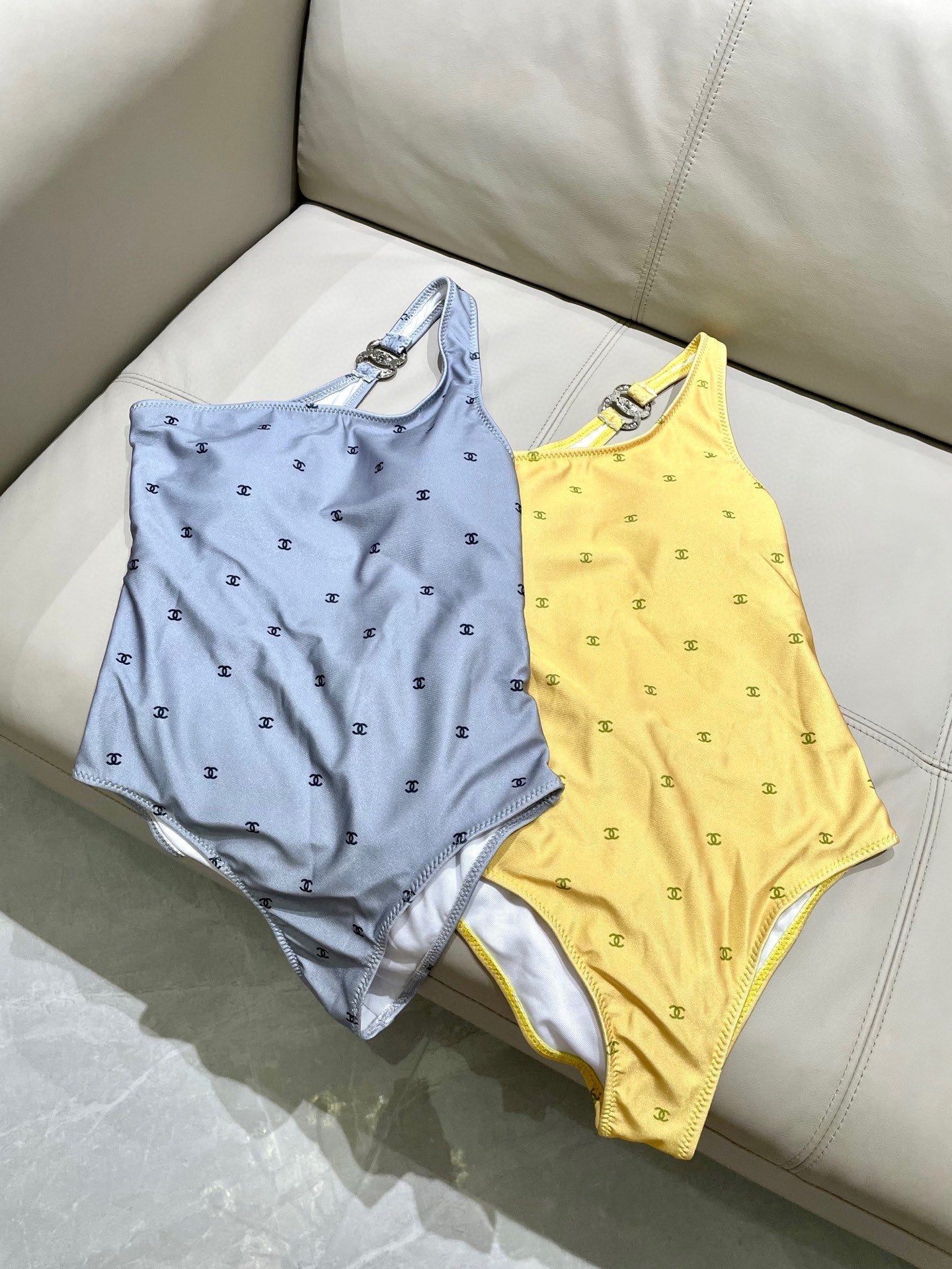 CHANEL BIKINI SWIMSUIT SET IN YELLOW AND GREEN LOGO 593033