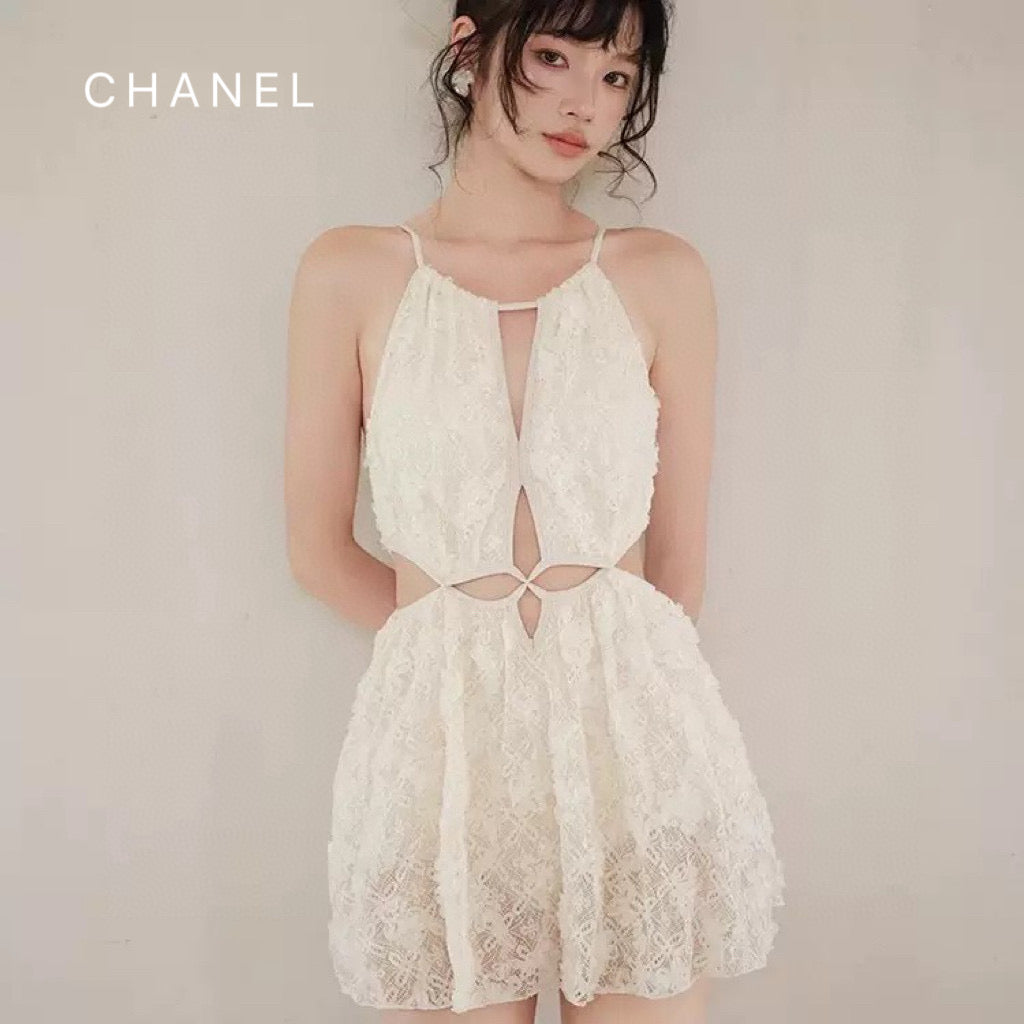 CHANEL BIKINI SWIMSUIT SET IN WHITE LACE FABRIC 613726