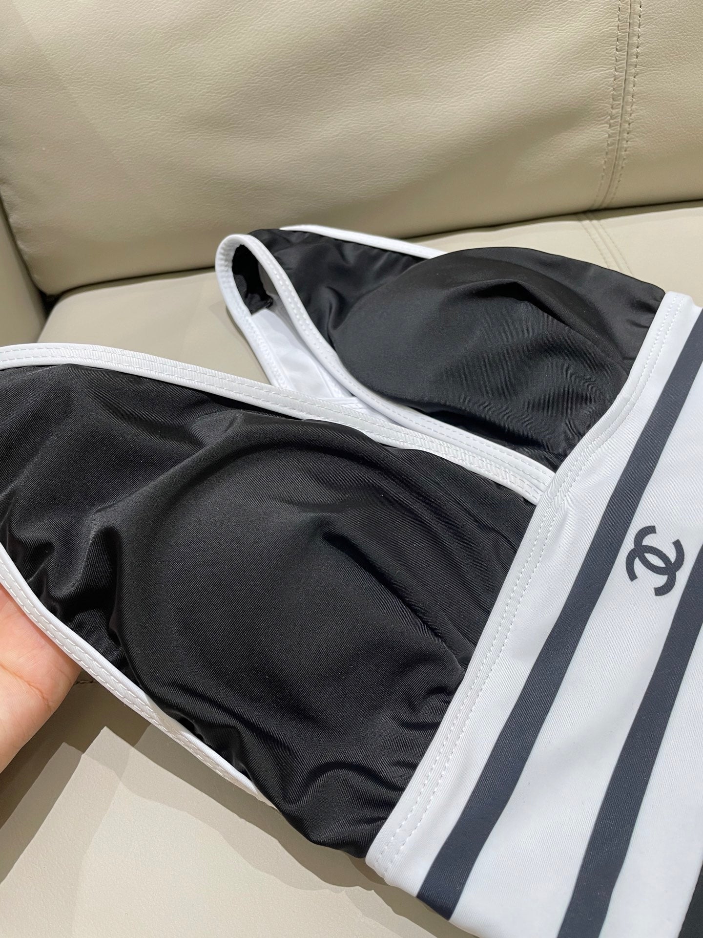 CHANEL BIKINI SWIMSUIT SET BLACK WHITE 173343