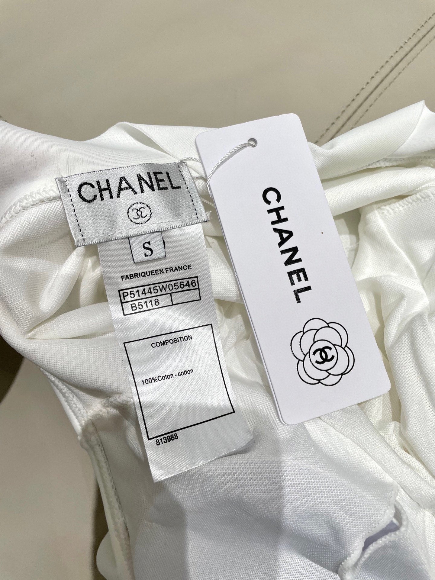 CHANEL BIKINI SWIMSUIT SET WHITE AND RUFFLED TRIM 622179