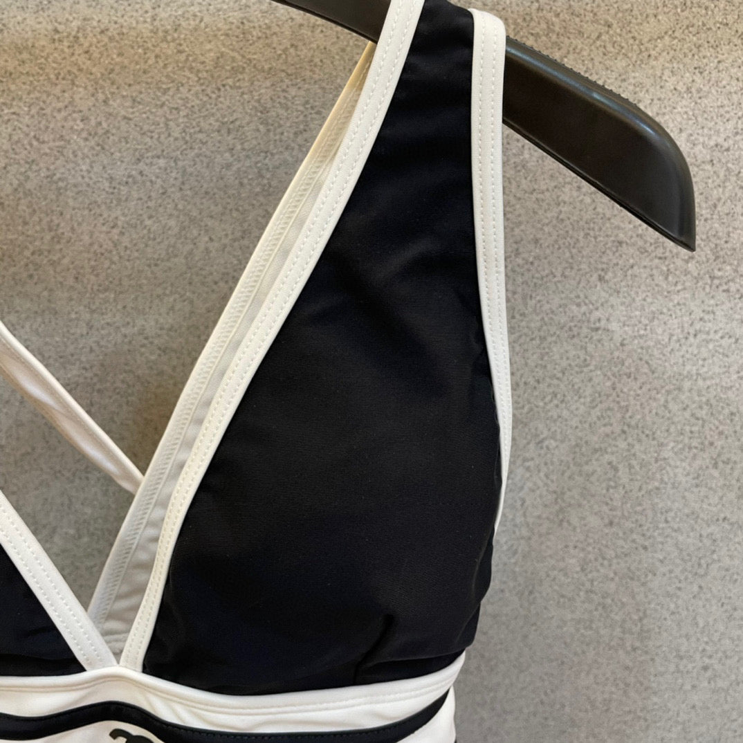 CHANEL BIKINI SWIMSUIT SET BLACK WHITE 173343