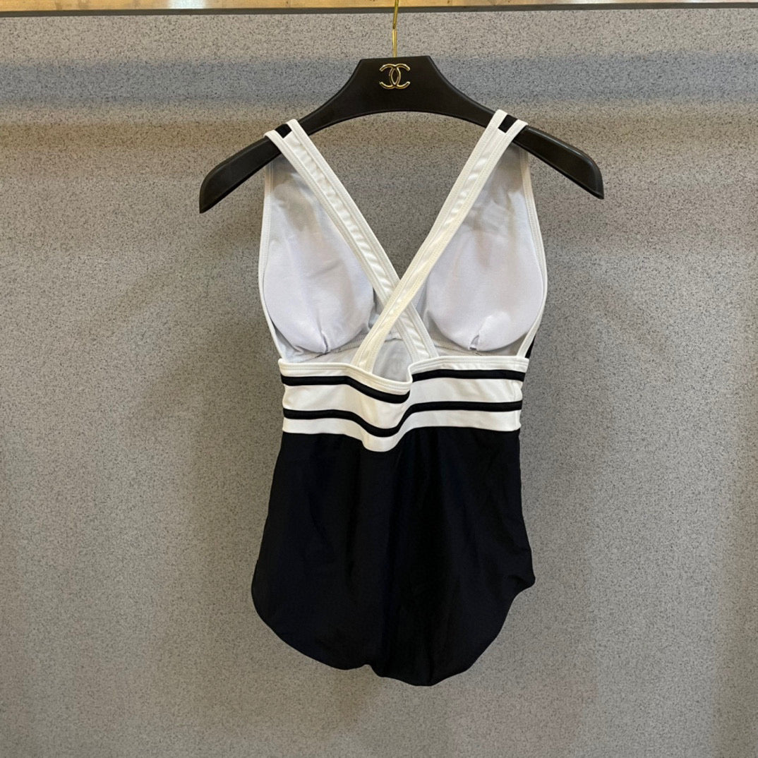 CHANEL BIKINI SWIMSUIT SET BLACK WHITE 173343