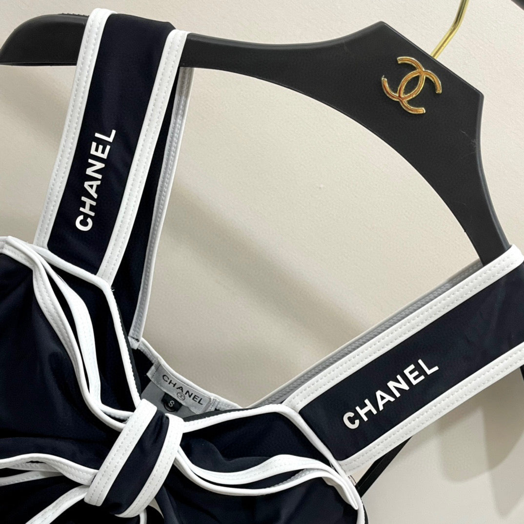 CHANEL BODYSUIT SWIMSUIT IN BLACK AND WHITE TRIM 627829