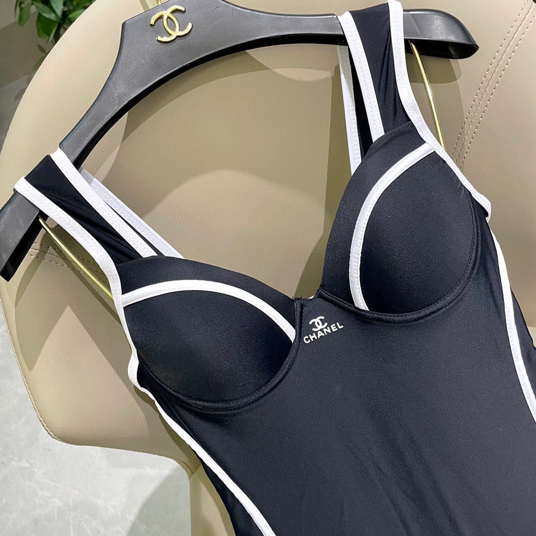 CHANEL SWIMSUIT BODYSUIT IN BLACK AND WHITE STRIPED 627831