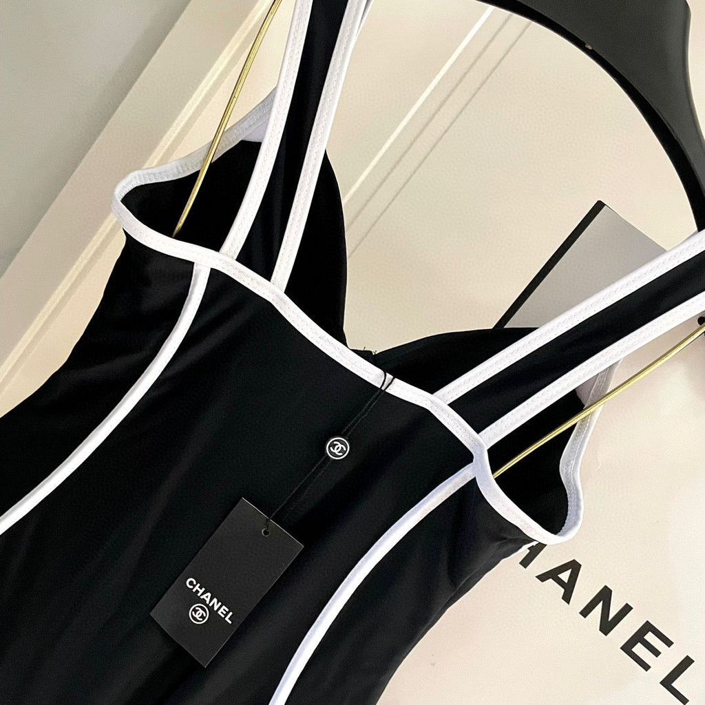 CHANEL SWIMSUIT BODYSUIT IN BLACK AND WHITE STRIPED 627831