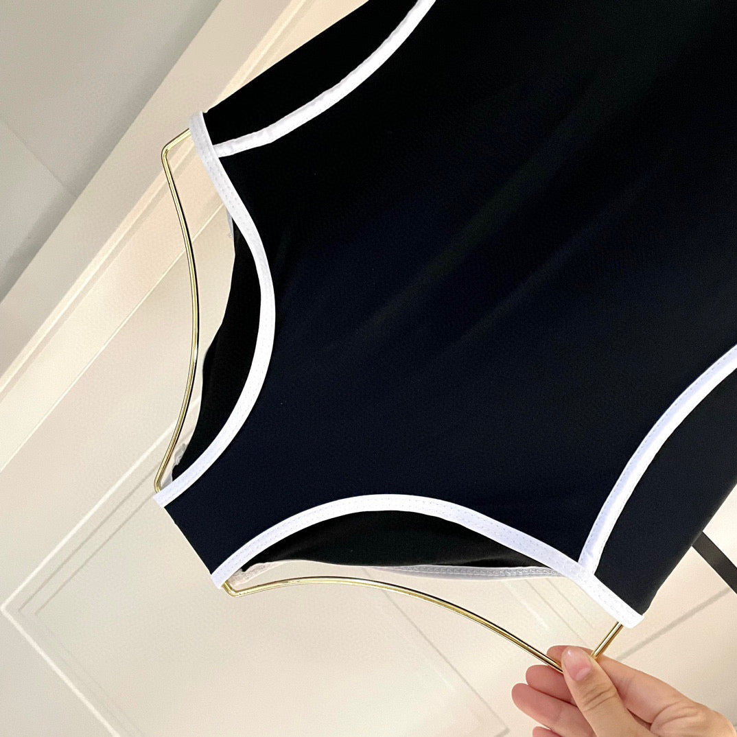 CHANEL SWIMSUIT BODYSUIT IN BLACK AND WHITE STRIPED 627831