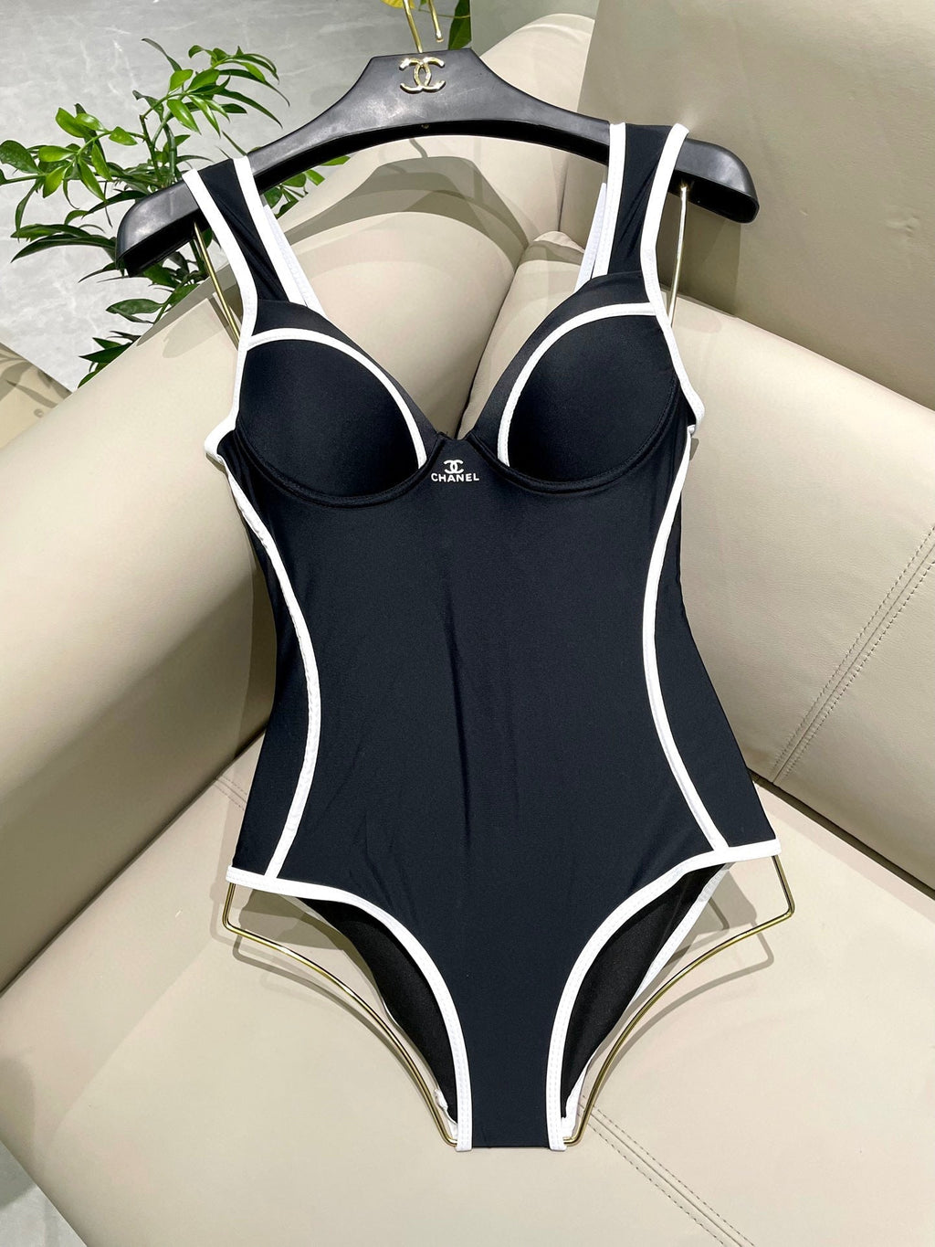 CHANEL SWIMSUIT BODYSUIT IN BLACK AND WHITE STRIPED 627831