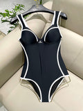 CHANEL SWIMSUIT BODYSUIT IN BLACK AND WHITE STRIPED 627831