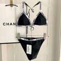 CHANEL BIKINI SWIMSUIT SET IN BLACK WITH WHITE TRIM 627832