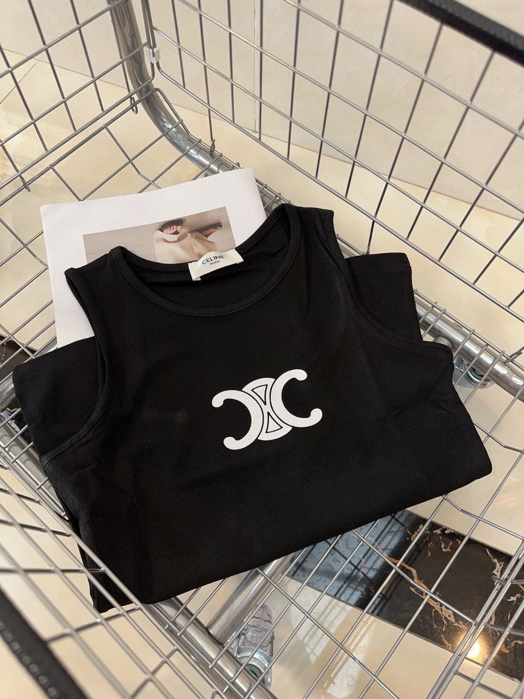 CELINE TANK TOP 627696 IN BLACK COTTON RIBBED