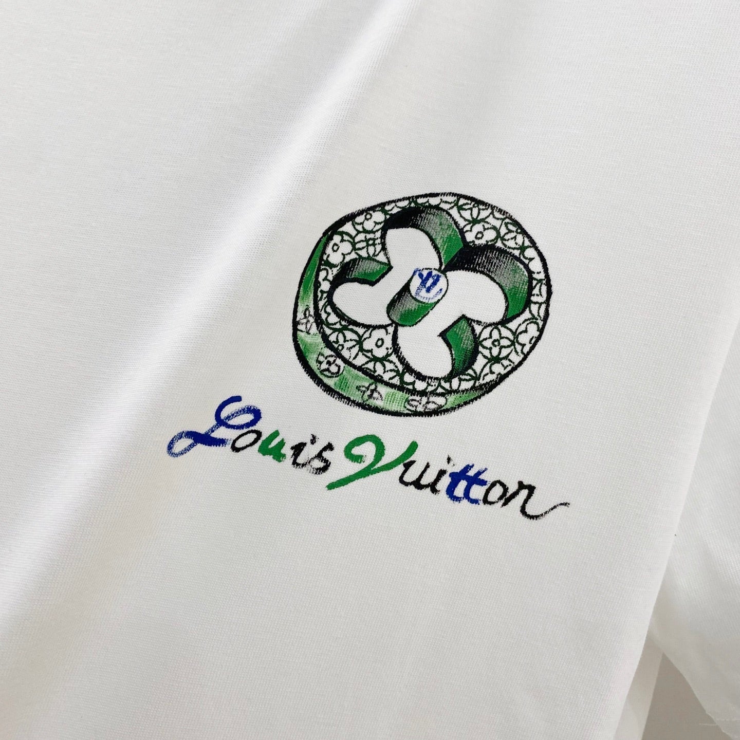 LOUIS VUITTON LV T-SHIRT WHITE COTTON HAND-PAINTED LOGO 238851