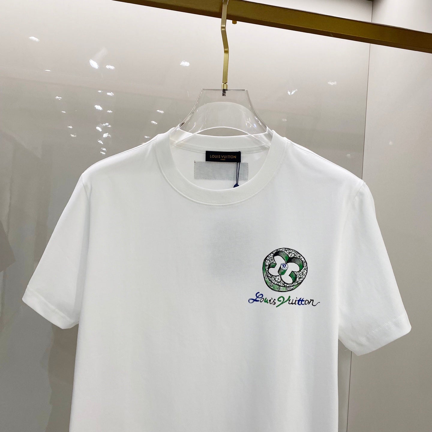 LOUIS VUITTON LV T-SHIRT WHITE COTTON HAND-PAINTED LOGO 238851