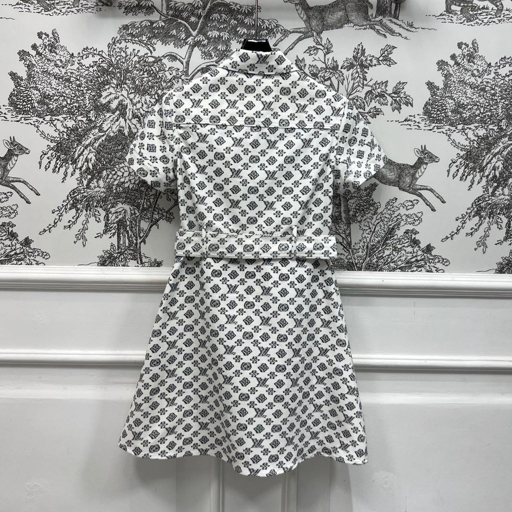 LOUIS VUITTON LV JACQUARD PATTERN ROUND NECK DENIM DRESS 274622