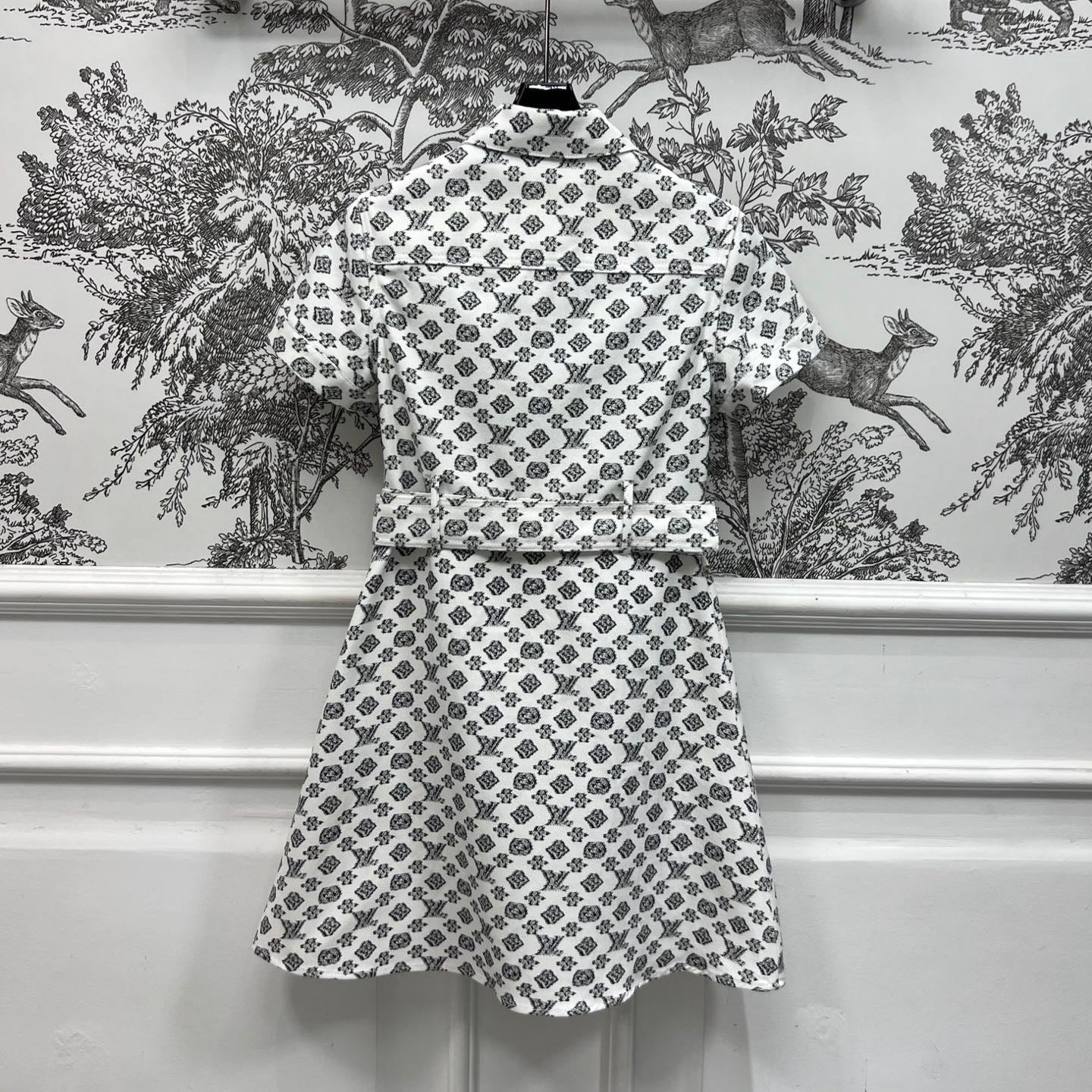 LOUIS VUITTON LV JACQUARD PATTERN ROUND NECK DENIM DRESS 274622