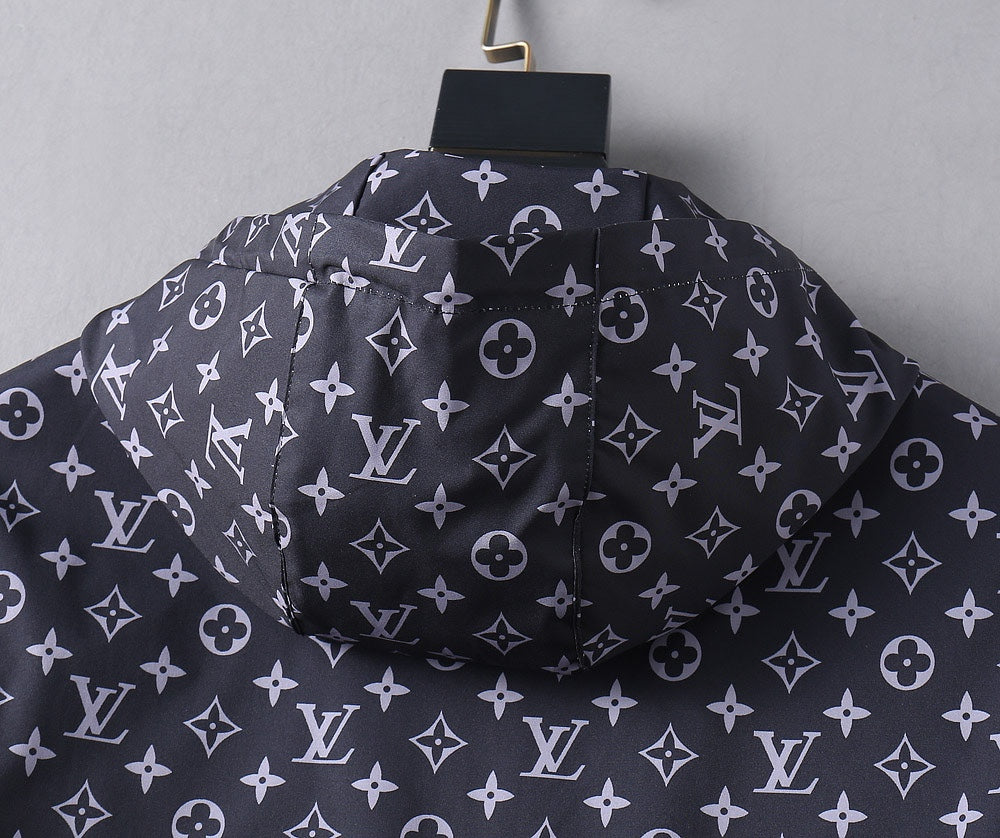 LOUIS VUITTON LV HOODED JACKET NAVY BLUE MONOGRAM AND BLACK 239169