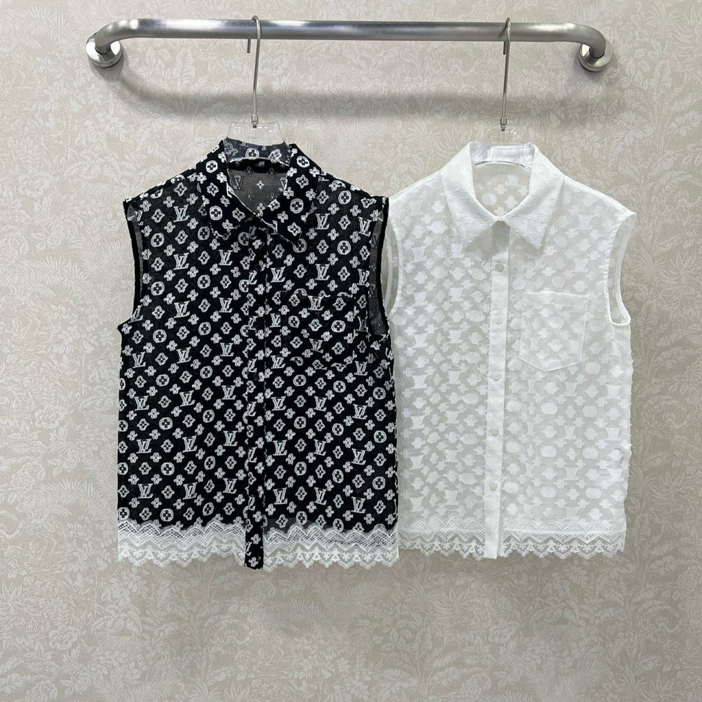 LOUIS VUITTON LV SLEEVELESS TOP WITH SCALLOPED LACE HEM 263195