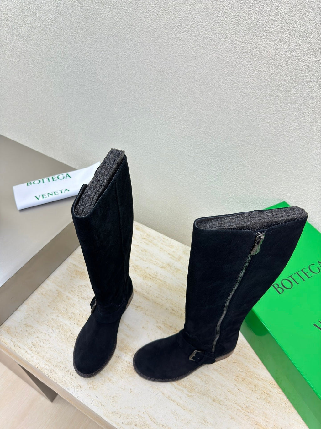 BOTTEGA VENETA KNEE HIGH BOOT IN BLACK SUEDE
