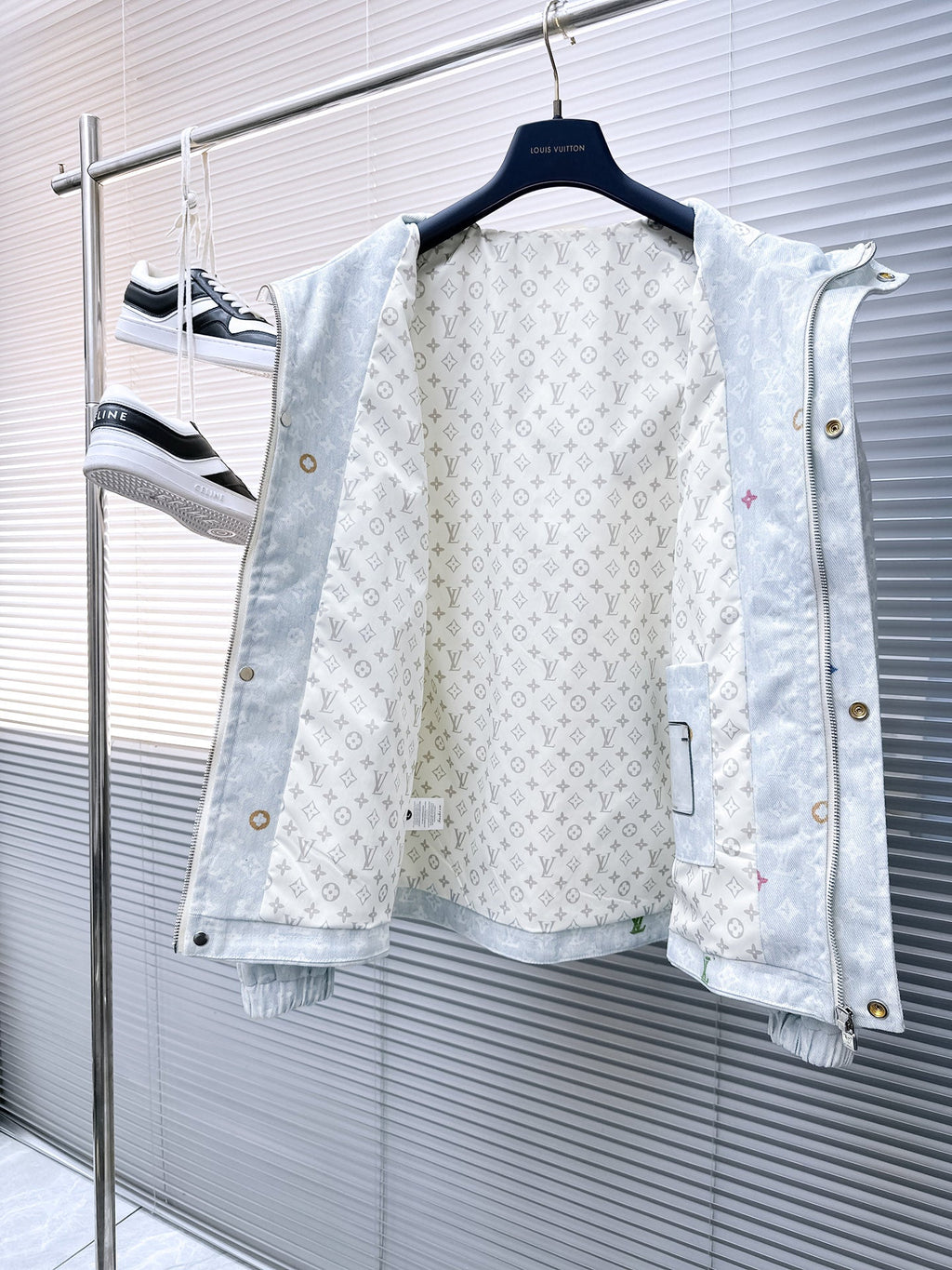 LOUIS VUITTON LV HOODED JACKET IN PASTEL LIGHT BLUE MONOGRAM CRAGGY DENIM 239120