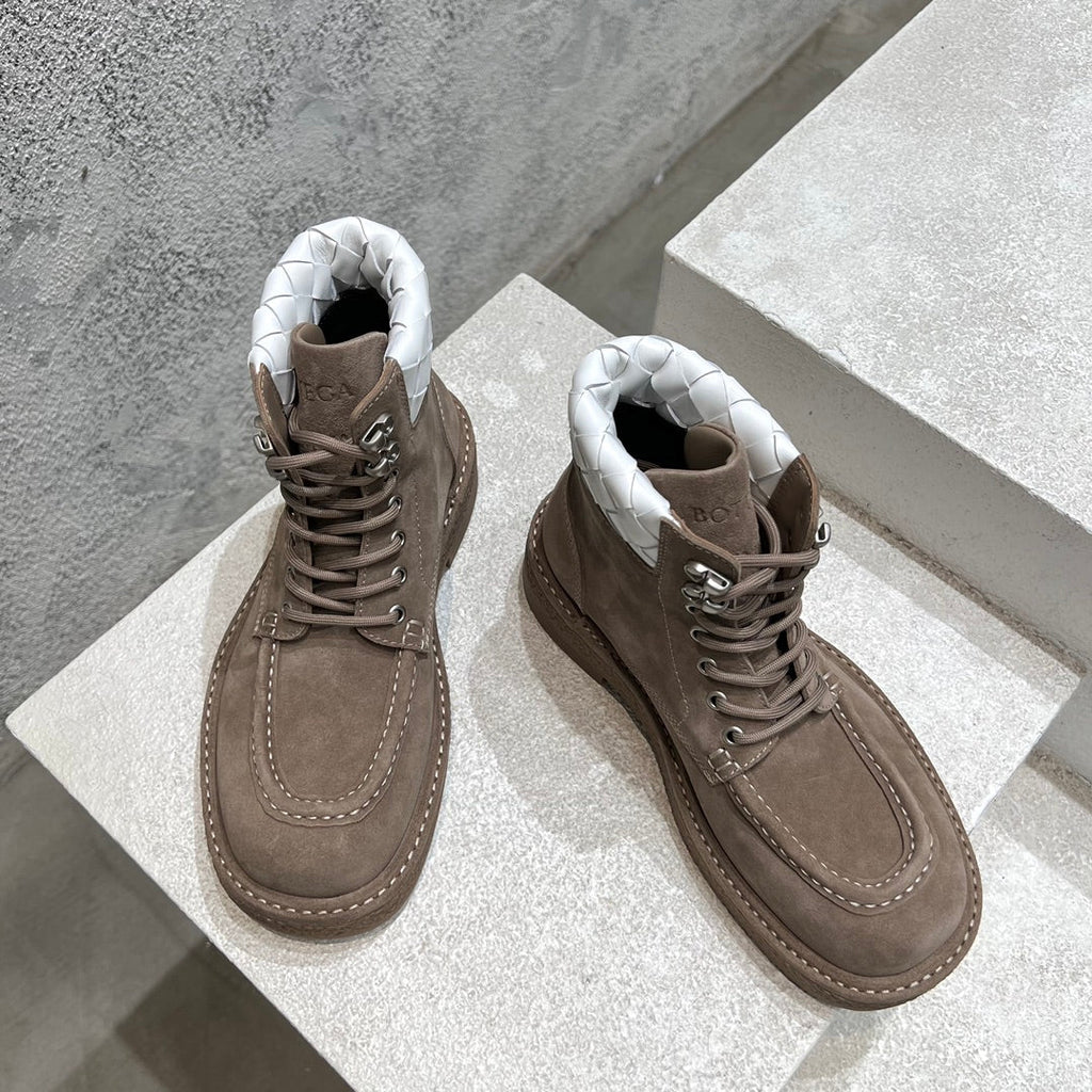 BOTTEGA VENETA HADDOCK LACE-UP ANKLE BOOT IN WALNUT BROWN SUEDE