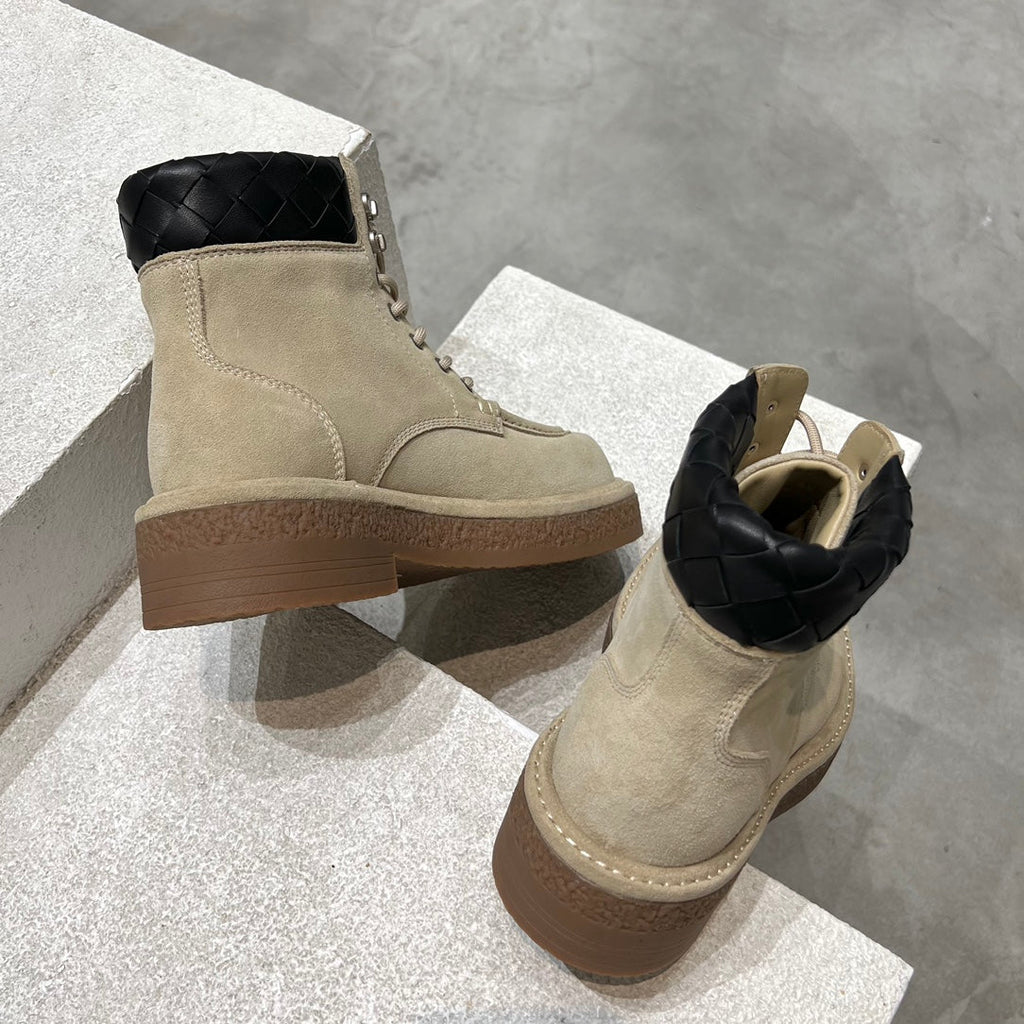 BOTTEGA VENETA HADDOCK LACE-UP ANKLE BOOT IN KHAKI BROWN SUEDE