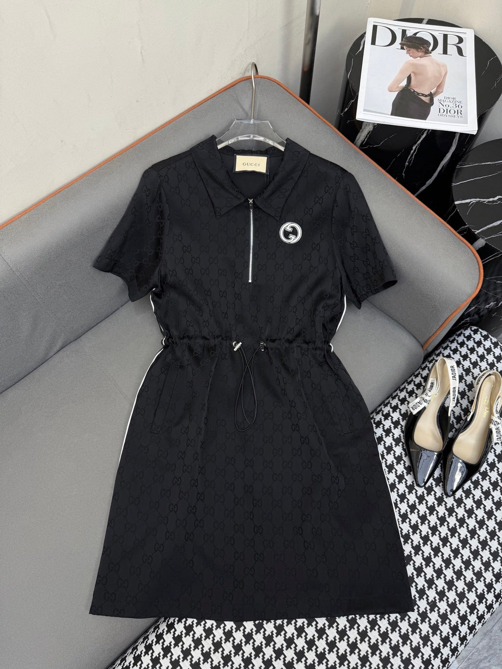 GUCCI SHORT-SLEEVE DRESS WITH ADJUSTABLE WAIST TIE