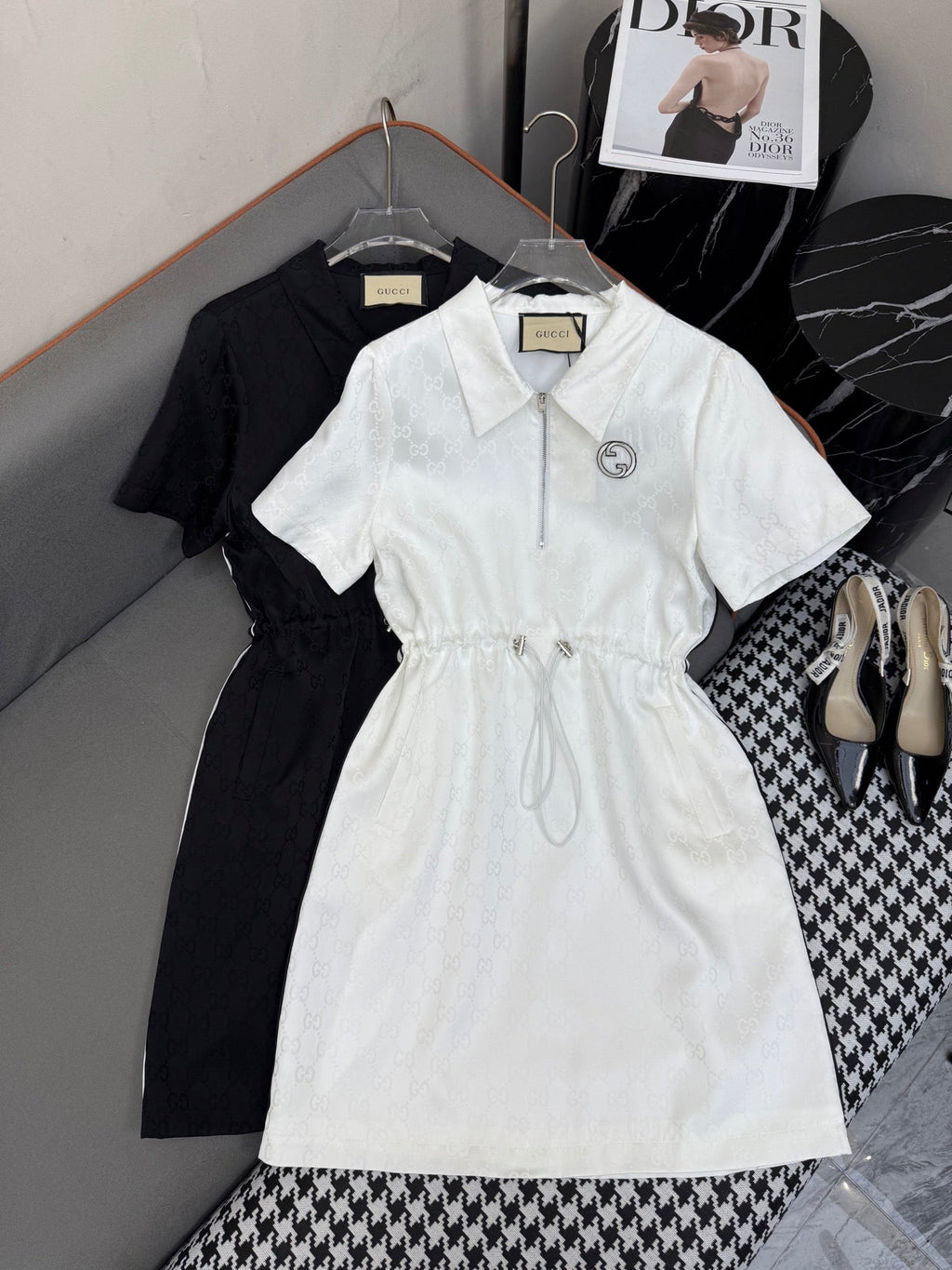 GUCCI SHORT-SLEEVE DRESS WITH ADJUSTABLE WAIST TIE